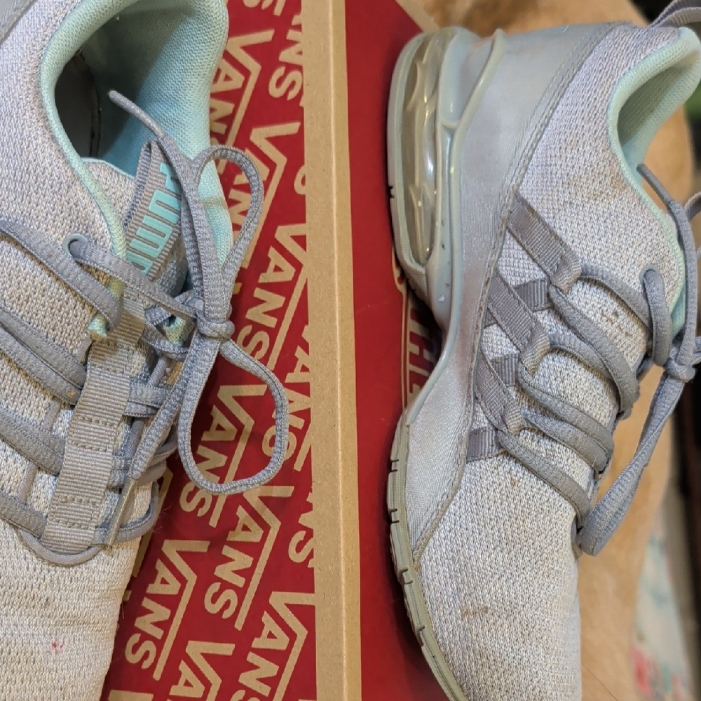 Vans Light Gray Knit Sneakers with Mint Accents